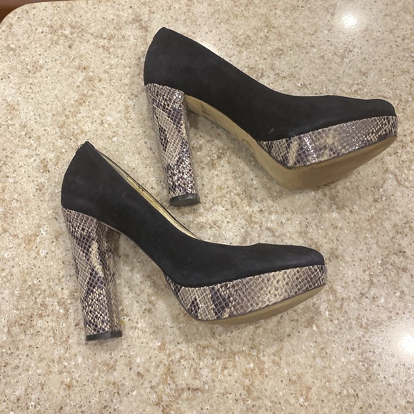 MICHAEL Michael Kors Shoes - Michael Kors Black Suede and Snakeskin Platform Block Heel Size 8